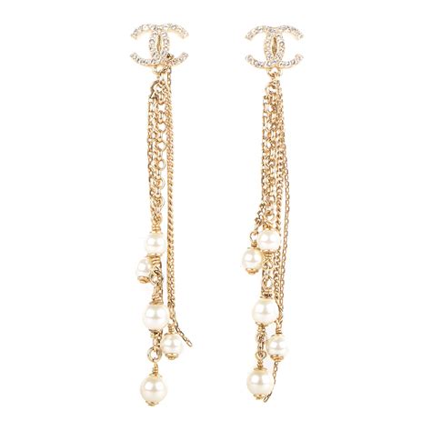 chanel earrings pearl dangling|chanel quilted style dangle earrings.